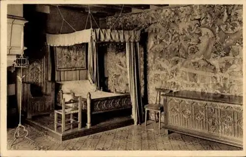 Ak Langeais Indre et Loire, Schloss, Innenansicht, Schlafzimmer