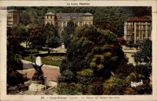 Ak Saint Étienne Loire, Place du Palais des Arts, Statue