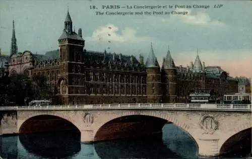 Ak Paris I Ile de la Cité, Conciergerie, Pont au Change