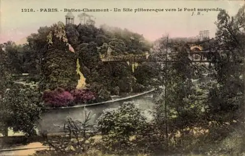 Ak Paris XIX Buttes Chaumont, Hängebrücke