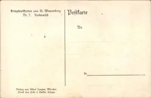 Künstler Ak Wennerberg, Bruno, Ausmarsch, Soldaten, Frauen, Kinder