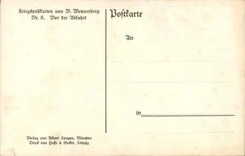 Künstler Ak Wennerberg, Bruno, Vor der Abfahrt, Soldat, Frauen