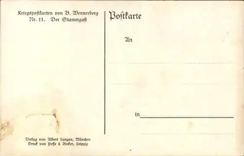 Künstler Ak Wennerberg, Bruno, Stammgast, Soldat am Tisch, Kellnerinnen