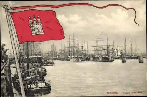 Ak Hamburg, Segelschiffhafen, Flagge