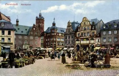 Ak Darmstadt in Hessen, Marktplatz, Stände, Geschäft Leonhard Schroinn