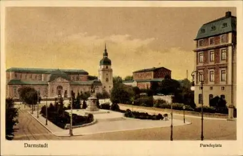 Ak Darmstadt in Hessen, Paradeplatz, Denkmal