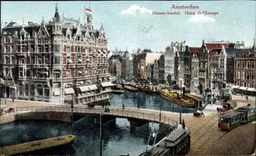 Ak Amsterdam Nordholland Niederlande, Binnen-Amstel, Hotel de l'Europe