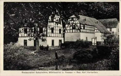 Ak Nassau an der Lahn, Restauration Schulmühle, Mühlbachtal