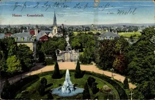 Ak Kesselstadt Hanau am Main, Park, Fontäne