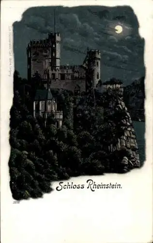Ak Trechtingshausen am Rhein, Burg Rheinstein, Vollmond