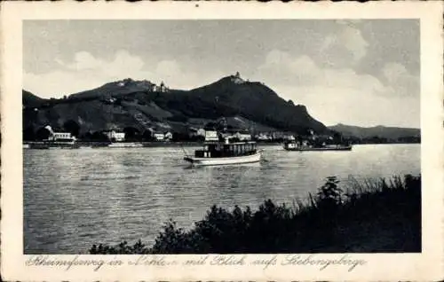 Ak Mehlem Bad Godesberg Bonn am Rhein, Rheinuferweg mit Blick aufs Siebengebirge