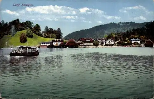 Ak Dorf Königssee Schönau am Königssee Oberbayern, Gesamtansicht, Boot