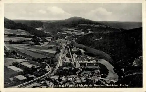 Ak Nideggen in der Eifel, Blick von der Burg auf Brück und Rurtal