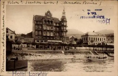 Ak Königswinter am Rhein, Hotel Loreley, Ausflugsschiff