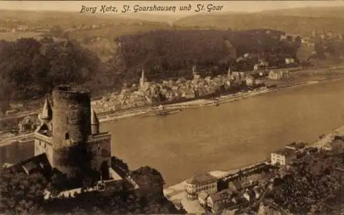 Ak Sankt Goarshausen am Rhein, Burg Katz, Panorama, St. Goar