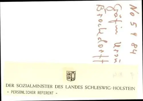 Foto Politikerin Ursula Gräfin von Brockdorff, Sozialministerin, Autogramm