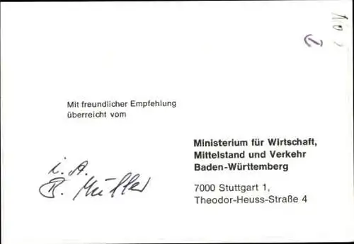 Foto Politiker Müller, Ministerium für Wirtschaft, Autogramm