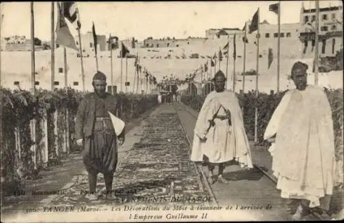 Ak Tangiers Tanger Marokko, Besuch von Kaiser Wilhelm II, die Mole ist geschmückt