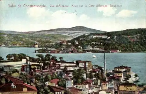 Ak Konstantinopel Istanbul Türkei, Vue d'Arnaout Keuy Côte d'Europe, Bosphore
