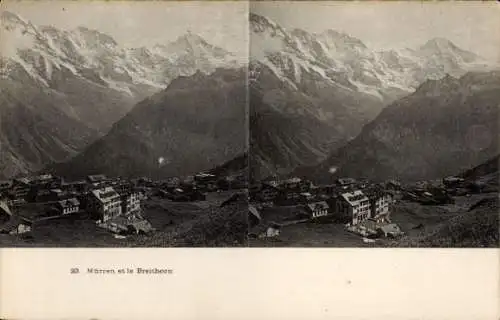 Stereo Ak Mürren Kanton Bern Schweiz, Ort mit Breithorn