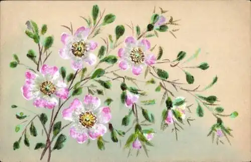 Handgemalt Ak Rosa Blüten, Blumen