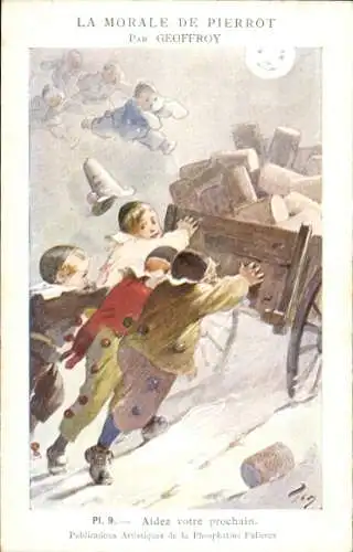 Künstler Ak Geoffroy, The Morals of Pierrot, Help your neighbor