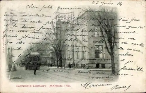 Ak Marion Indiana USA, Carnegie-Bibliothek