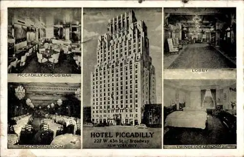 Ak New York City USA, Hotel Piccadilly, Georgian-Zimmer, Lobby, Bar