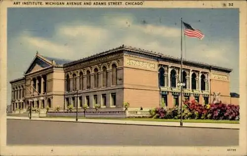Ak Chicago Illinois USA. Art-Institut, Michigan-Avenue, Adams-Street