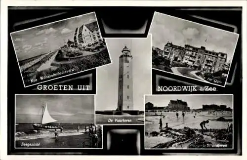 Ak Noordwijk aan Zee Südholland, Strandleben, Leuchtturm, Wilhelmina Boulevard