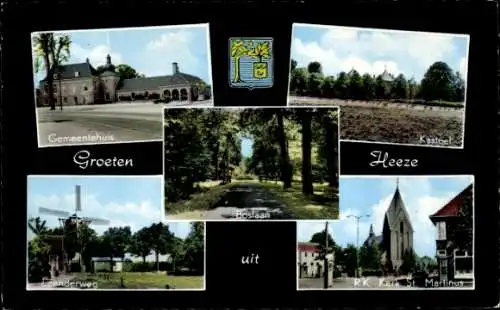 Ak Heeze Nordbrabant, Rathaus, Schloss, Leenderweg, Kirche St. Martinus