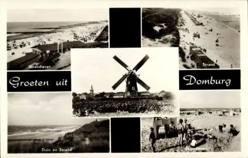 Ak Domburg Veere Zeeland Niederlande, Mühle, Strand, Strandleben, Düne