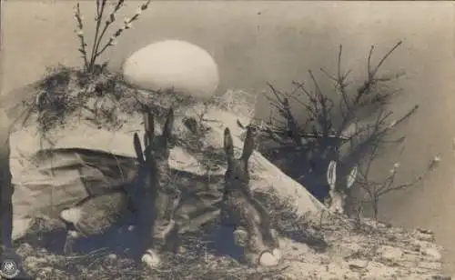 Ak Ostern, Osterhasen, Osterei