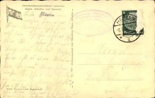 Ak Oberweser, Personendampfschifffahrt, Bückeberg, Salondampfer, Brücke, Kirche