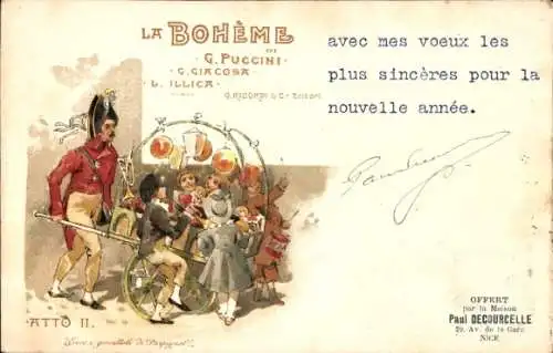 Litho Reklame, Paul Decourcelle, Nice, La Boheme, G. Puccini, Atto II