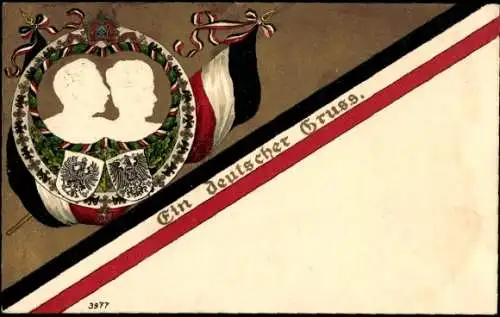 Präge Wappen Litho Ein deutscher Gruß, Kaiser Wilhelm II. von Preußen, Kaiserin Auguste Viktoria