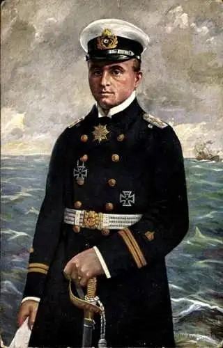 Künstler Ak Otto Weddigen, Marineoffizier, Kapitänleutnant, Portrait