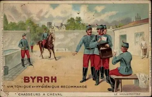Künstler Ak Byrrh, Vin Tonique et Hygienique que recommandé, Chasseurs a Cheval, Le Vaguemestre