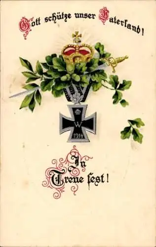 Präge Ak Gott schütze unser Vaterland, In Treue fest