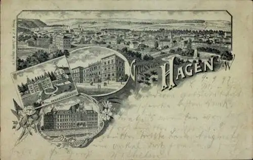 Litho Hagen in Westfalen, Waldlust, Realgymnasium, Gewerbeschule