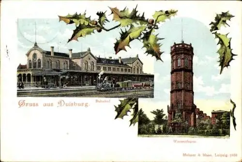 Litho Duisburg im Ruhrgebiet, Bahnhof, Wasserturm