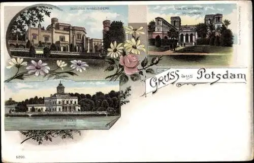 Litho Potsdam in Brandenburg, Pfingstberg, Schloss Babelsberg, Marmorpalais