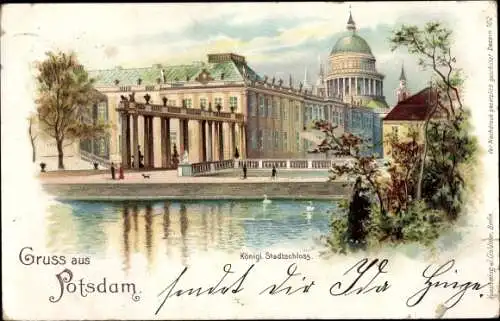 Litho Potsdam in Brandenburg, Königliches Stadtschloss mit See