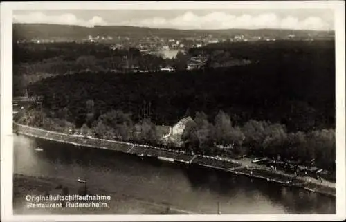 Ak Berlin Zehlendorf Wannsee, Kohlhasenbrück, Restaurant Rudererheim, Fliegeraufnahme aus Luftschiff