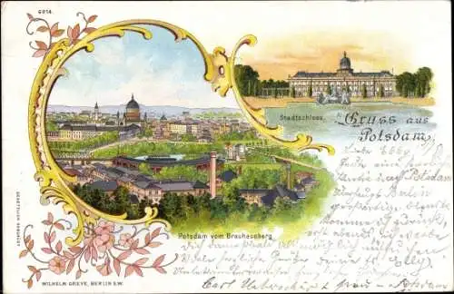 Litho Potsdam in Brandenburg, Stadtschloss, Blick vom Brauhausberg