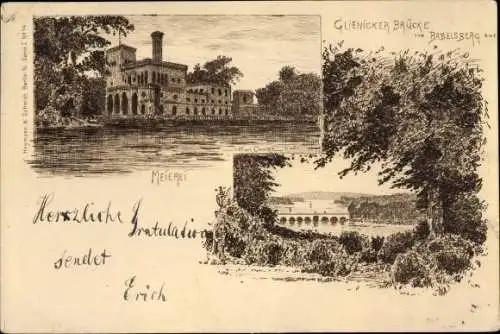 Künstler Litho Oenike, Karl, Potsdam in Brandenburg, Meierei, Glienicker Brücke vom Babelsberg aus