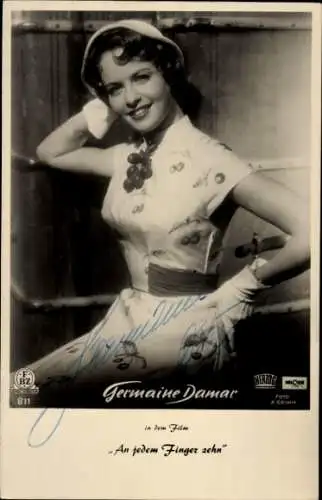 Ak Schauspielerin Germaine Damar, Portrait, Autogramm, Film An jedem Finger zehn, FBZ Verlag