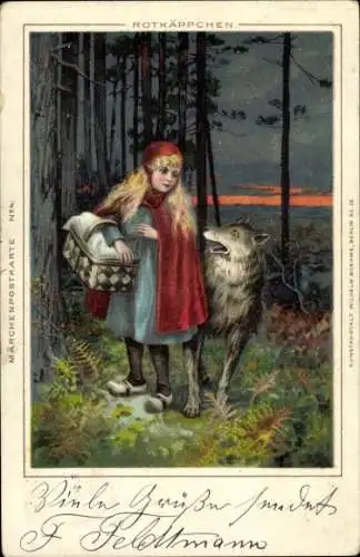 Litho Märchen, Rotkäppchen, Wolf, Gebrüder Grimm