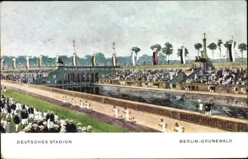 Künstler Ak Berlin, Deutsches Stadion im Grunewald, Läufer