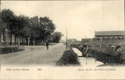Ak St Jacobiparochie Friesland Niederlande, Straßenpartie, Brücke